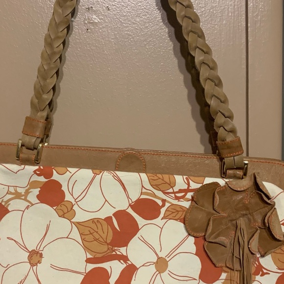 Paint the Lily Floral Cream and Orange Women's Bag - Picture 1 of 11